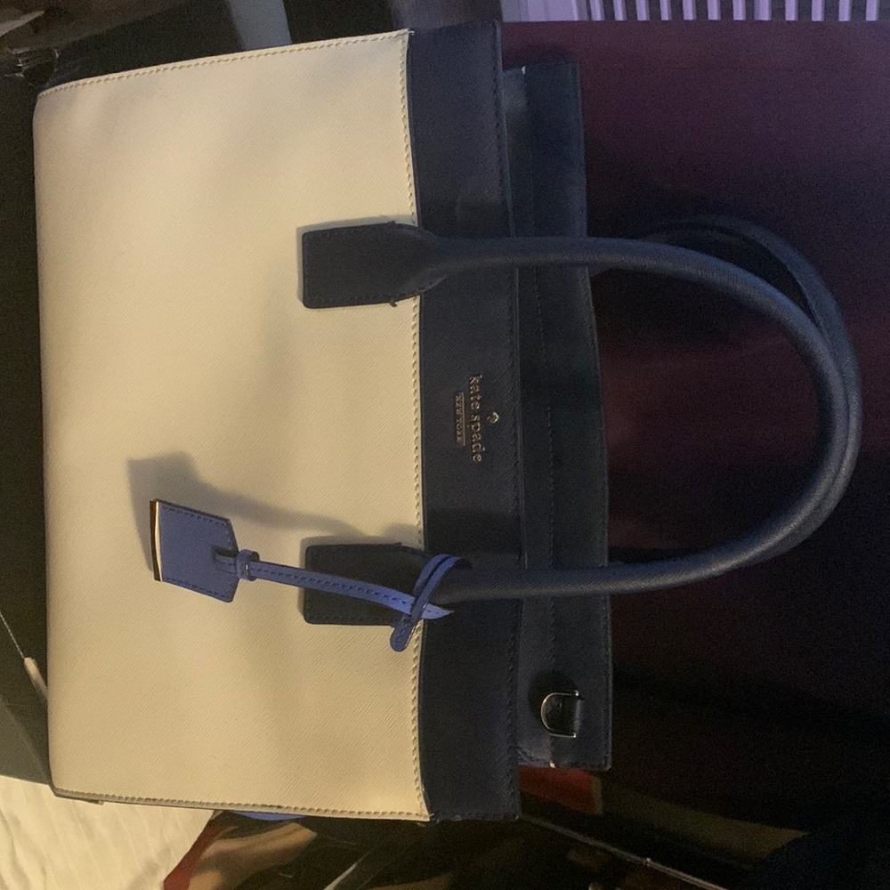 Kate spade Cameron st satchel color block white and blue with matching wallet - Picture 1 of 8